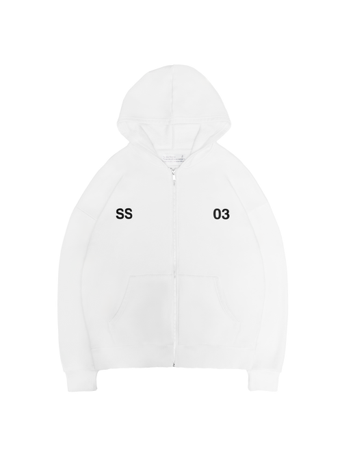 SS03 WHITE ZIP-UP HOODIE – ASH BLUE GUTIERREZ